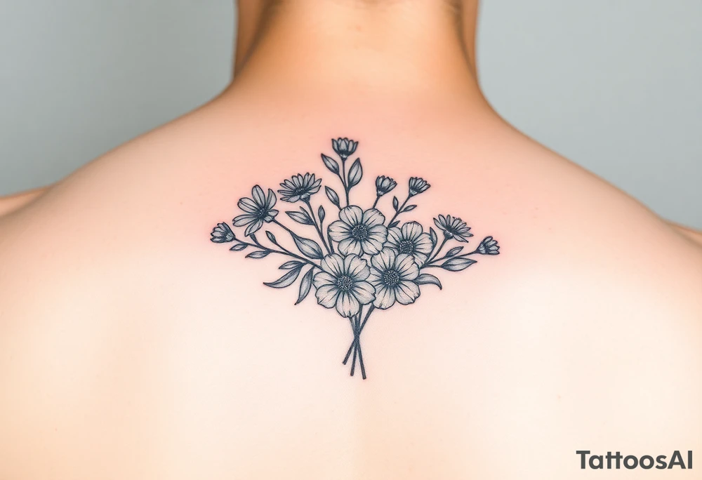 Bouquet of multiple flowers tattoo idea