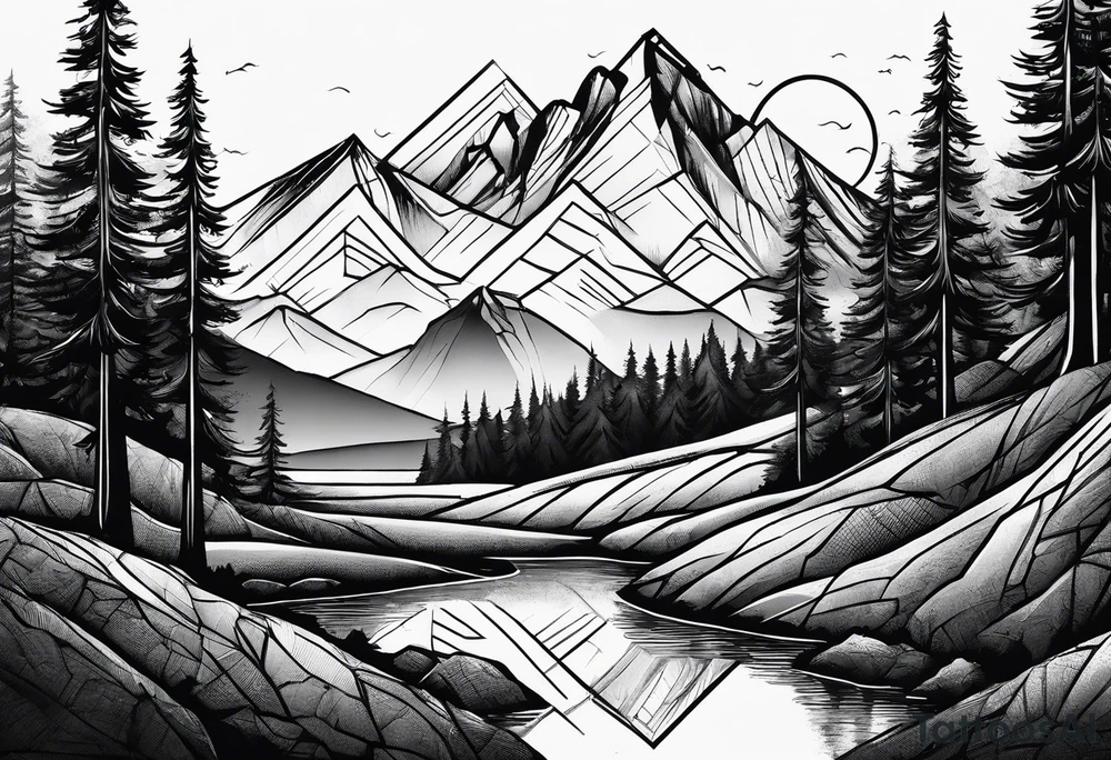 Mountain range with sunshine tattoo idea