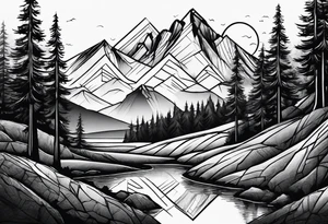 Mountain range with sunshine tattoo idea