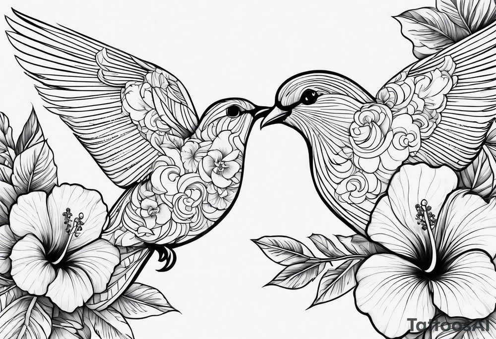 Hibiscus, dove, cloud tattoo idea