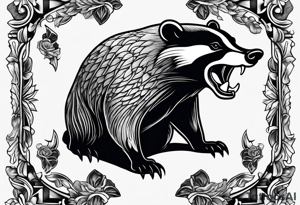 Neo traditional badger with mouth open and swiping tattoo idea