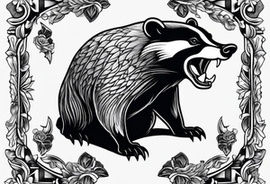 Neo traditional badger with mouth open and swiping tattoo idea
