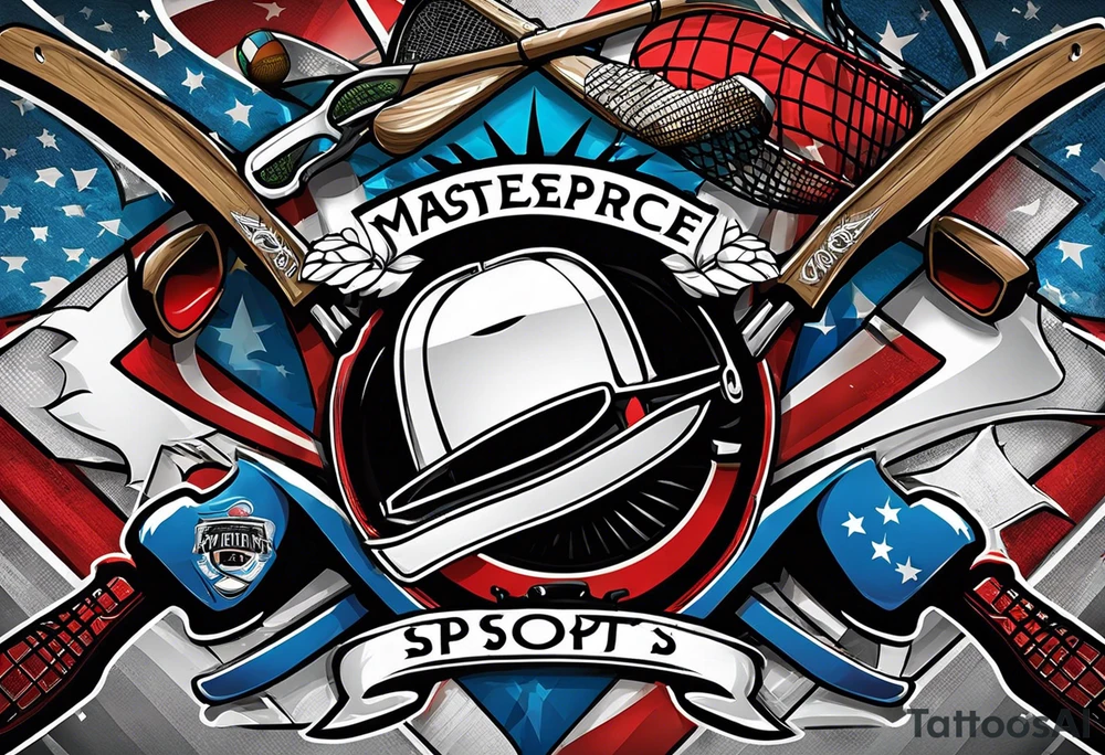 crossed hockey sticks with sports equipment that says "SHOT SPORTS" tattoo idea