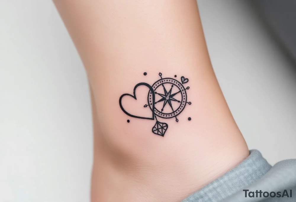 wedding rings tattoo with hearts and compass tattoo idea