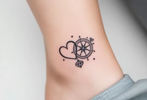 wedding rings tattoo with hearts and compass tattoo idea