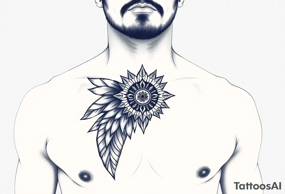 Indian chest color male left peck tattoo idea