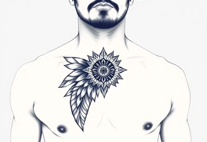 Indian chest color male left peck tattoo idea
