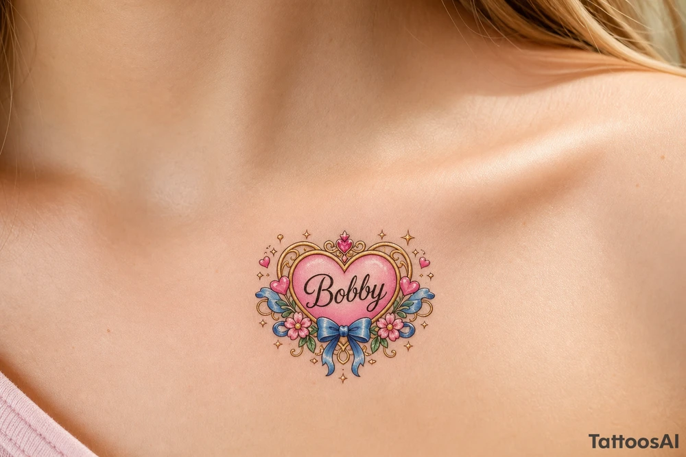 Heart cute adorable beautiful girly preppy heart tattoos with women boyfriends name that is named Bobby tattoo idea