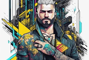 cyberpunk 2077, hand tattoo, geometric, subtle, men tattoo idea