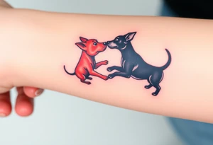 rednose pitbull and black blue heeler dogs playing together tattoo idea