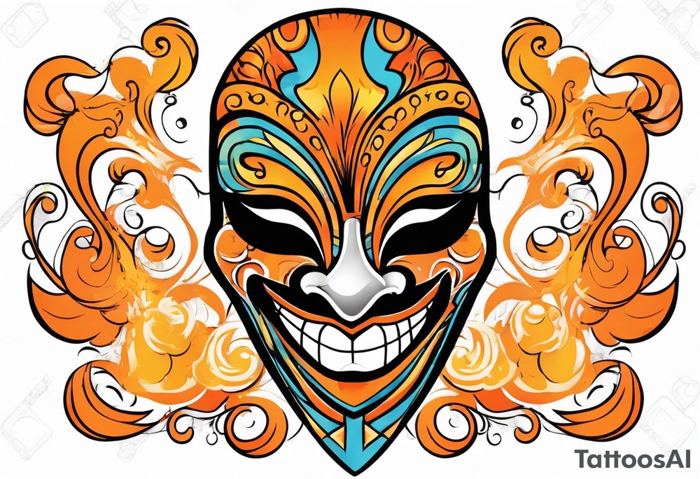 Laughing Male masquerade mask with orange smoke tattoo idea