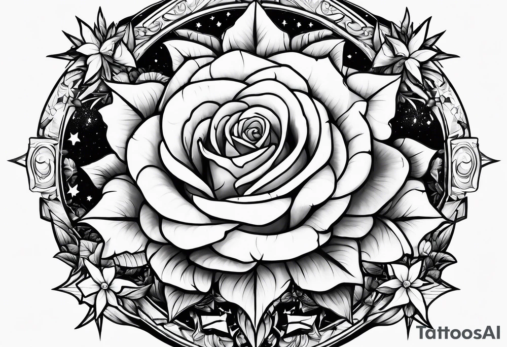 Tesseract with roses and stars around it tattoo idea