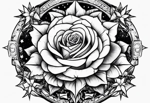 Tesseract with roses and stars around it tattoo idea