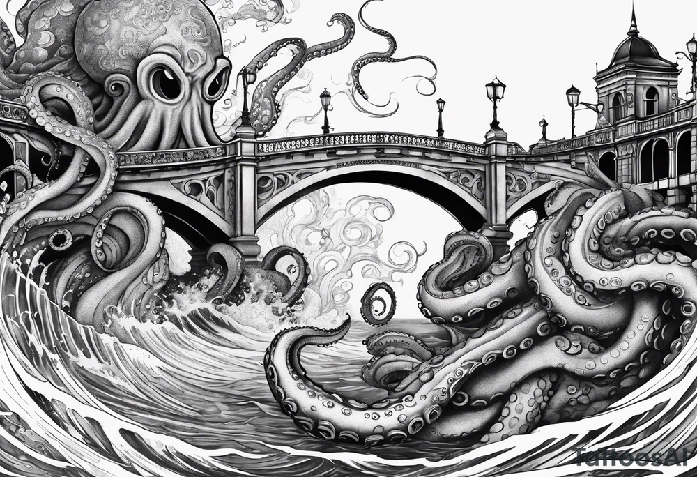 Octopus attacking a bridge tattoo idea