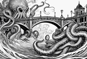 Octopus attacking a bridge tattoo idea