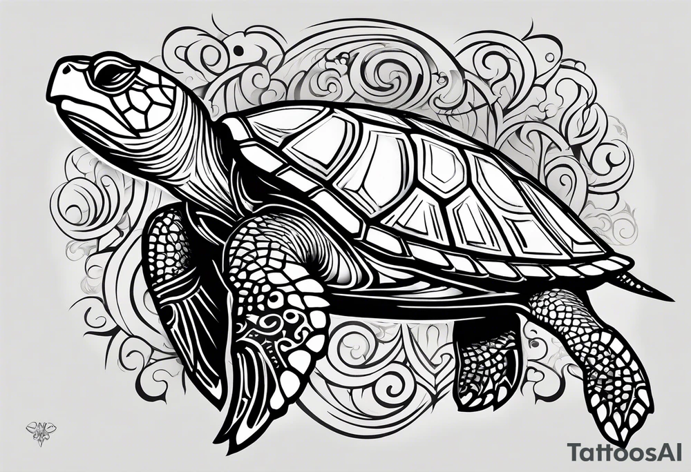 Polynesian Sea Turtle with the initials N, J, S, G incorporated. tattoo idea