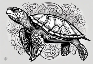 Polynesian Sea Turtle with the initials N, J, S, G incorporated. tattoo idea