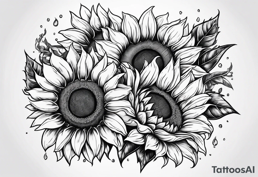 Sunflowers with three dog paws tattoo idea