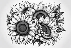 Sunflowers with three dog paws tattoo idea