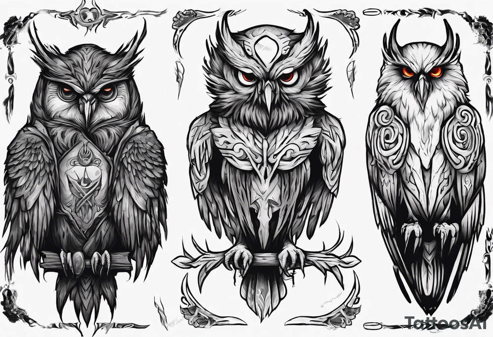 The demon Stolas in his owl and raven form tattoo idea