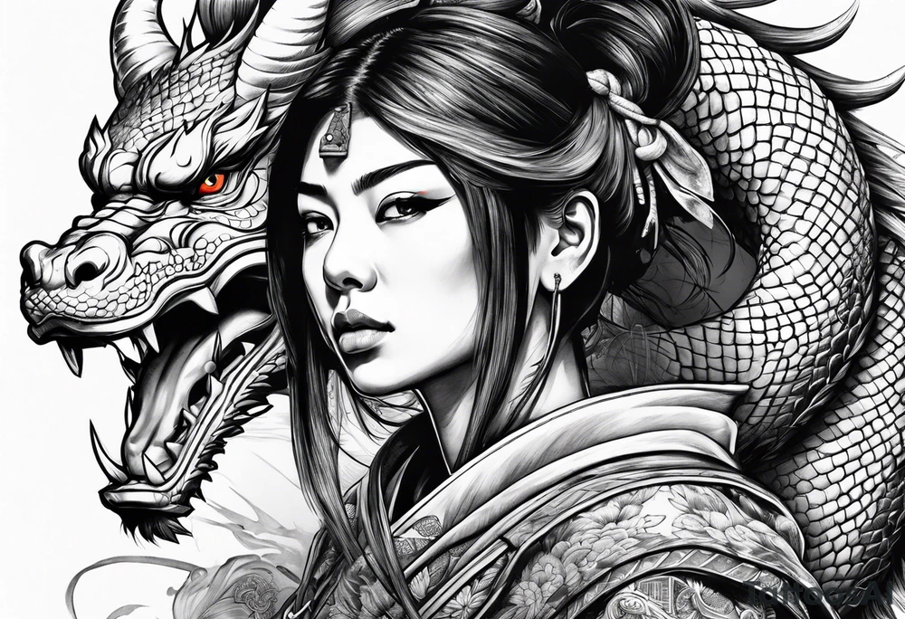 Samurai girl with dragon tattoo idea