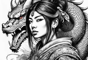 Samurai girl with dragon tattoo idea