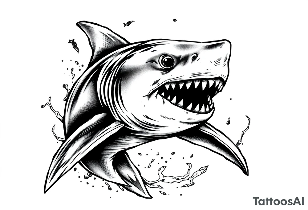 Masculine strong shark flowing tattoo idea