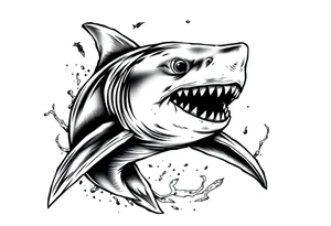 Masculine strong shark flowing tattoo idea