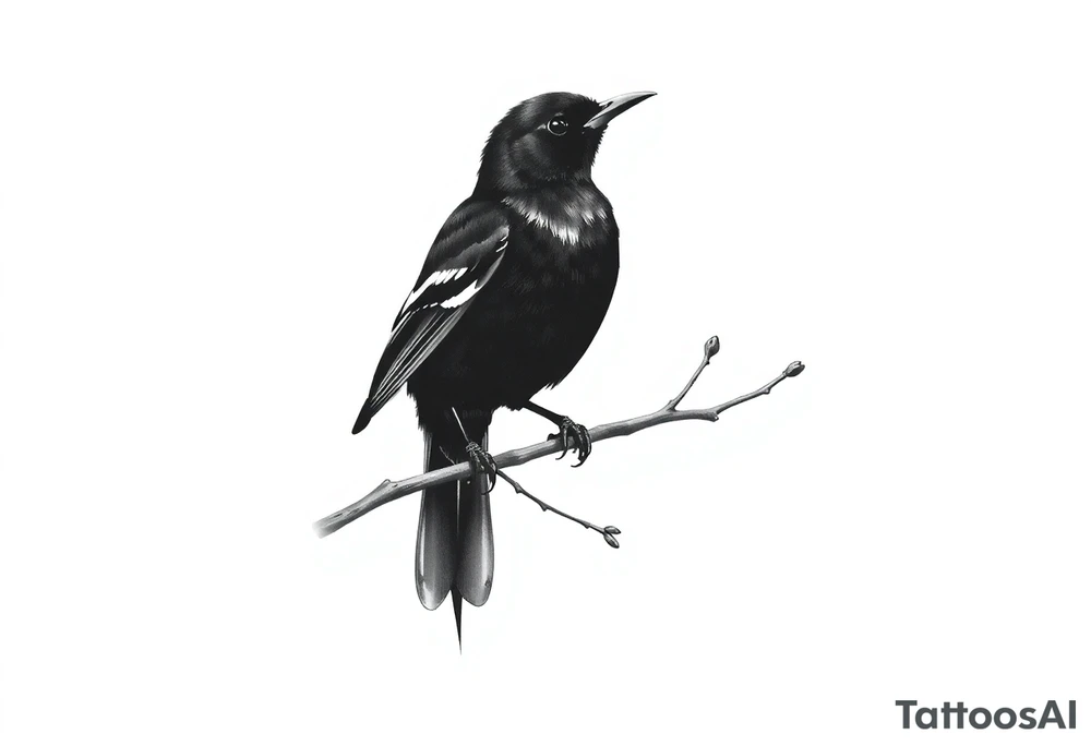 Male European Blackbird on a branch tattoo idea tattoo idea