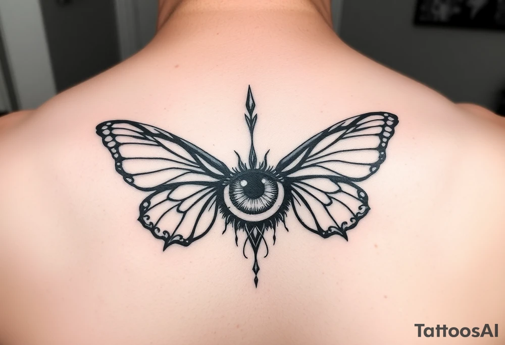 Throat tattoo eye with butterfly wings around it tattoo idea