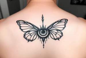 Throat tattoo eye with butterfly wings around it tattoo idea