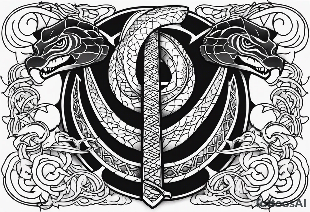 Snake on a battle axe tattoo idea
