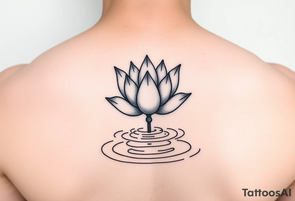 serene lotus flower emerging from sacred waters with ripples tattoo idea