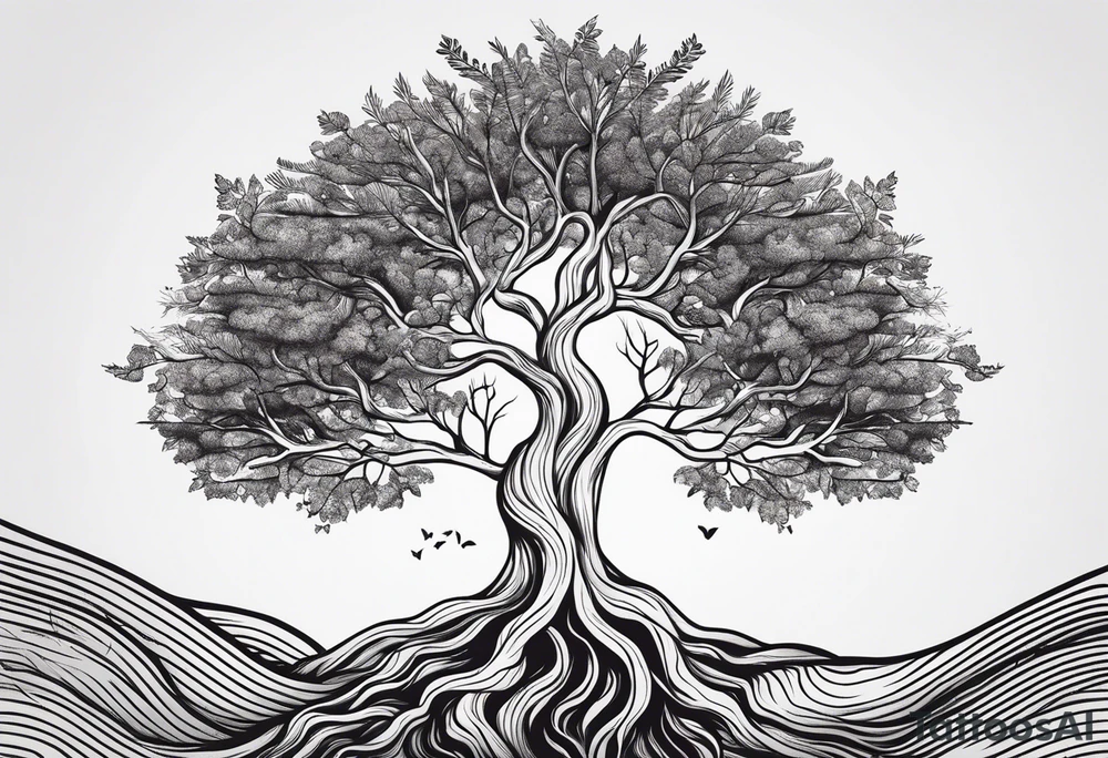 Tree with roots, mental health related, simplistic line work tattoo idea