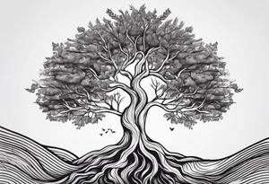 Tree with roots, mental health related, simplistic line work tattoo idea