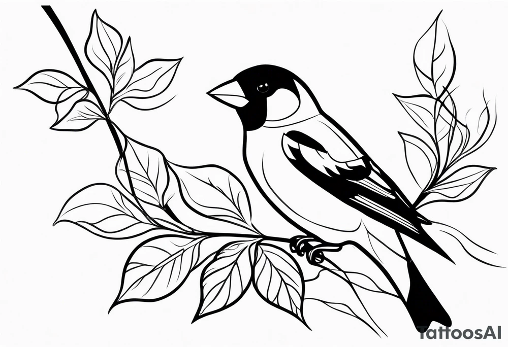 Generate a tattoo design of a goldfinch surrounded by delicate vines, emphasizing its bright colors and playful nature tattoo idea