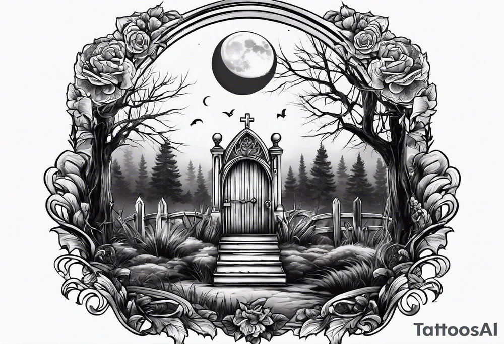 graveyard with moon tattoo idea
