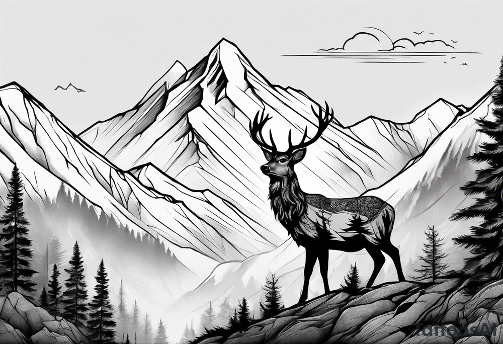 mountain with small deer tattoo idea