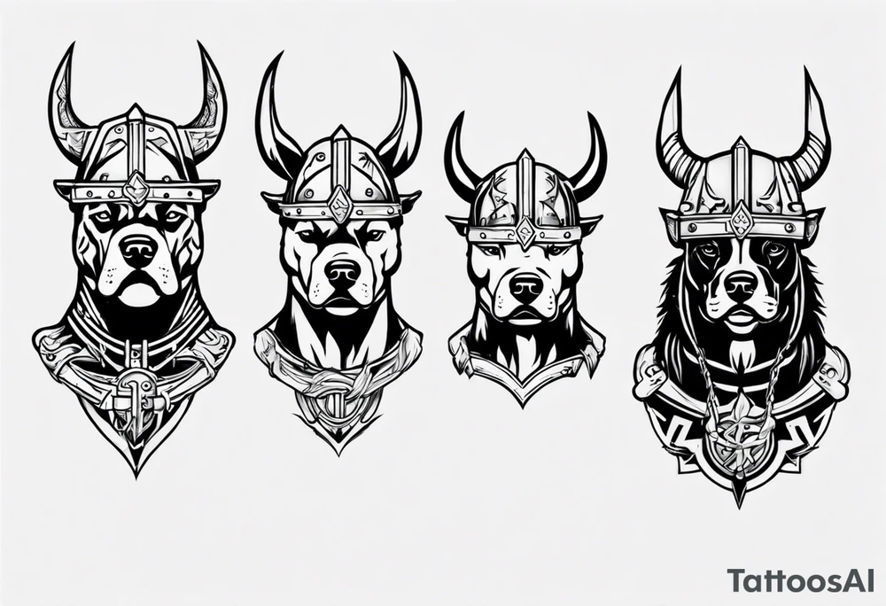 Pitbull wearing a viking helmet tattoo idea