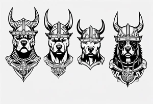 Pitbull wearing a viking helmet tattoo idea