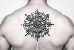 intricate mandala with sacred geometry and cosmic elements tattoo idea