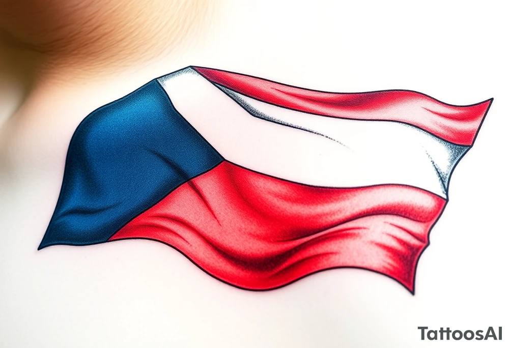 A waving Czech flag with realistic fabric texture, its red, white, and blue colors appearing vibrant and dynamic. tattoo idea