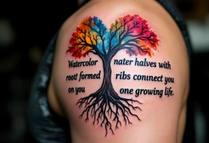 Watercolor tree halves with root-formed hearts on the ribs connect you as one growing life. tattoo idea