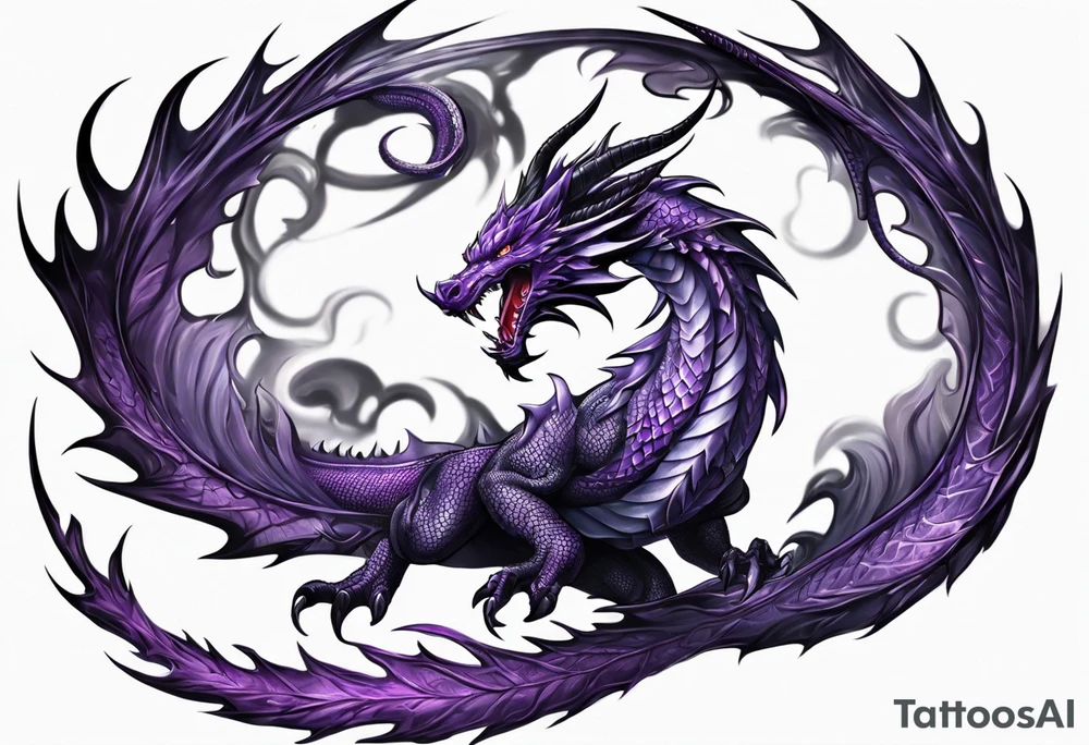 Purple dragon arm sleeve with an eldritch design tattoo idea