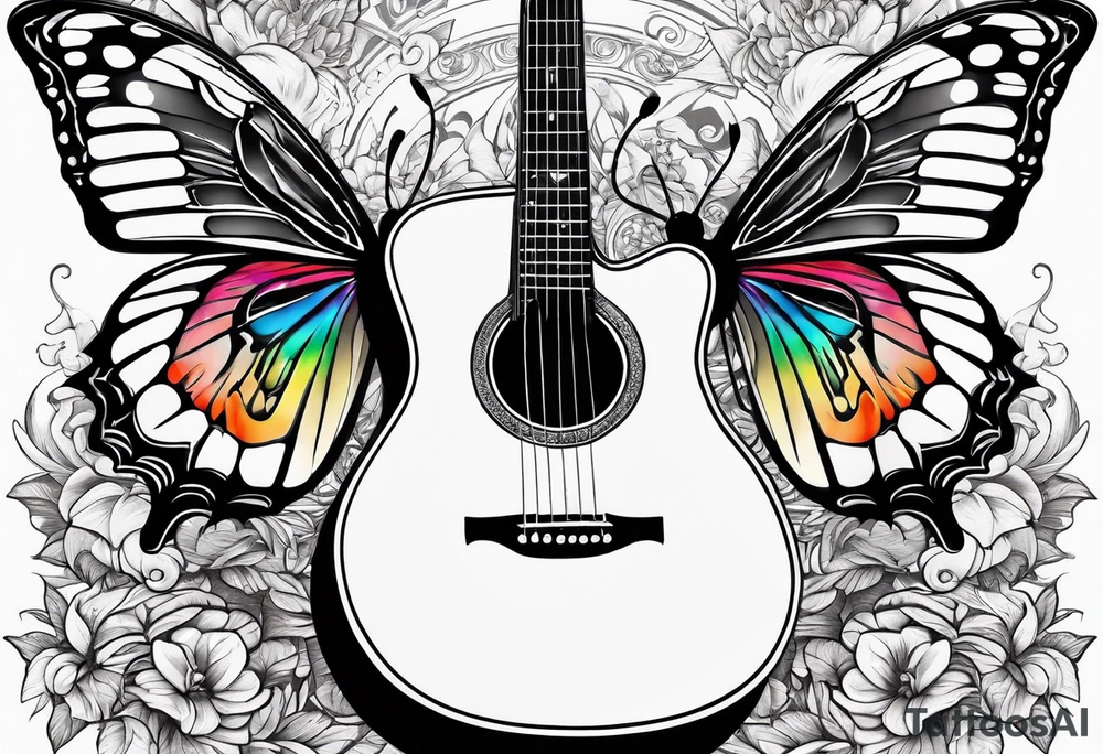 Guitar, butterfly, rainbow, Nintendo tattoo idea