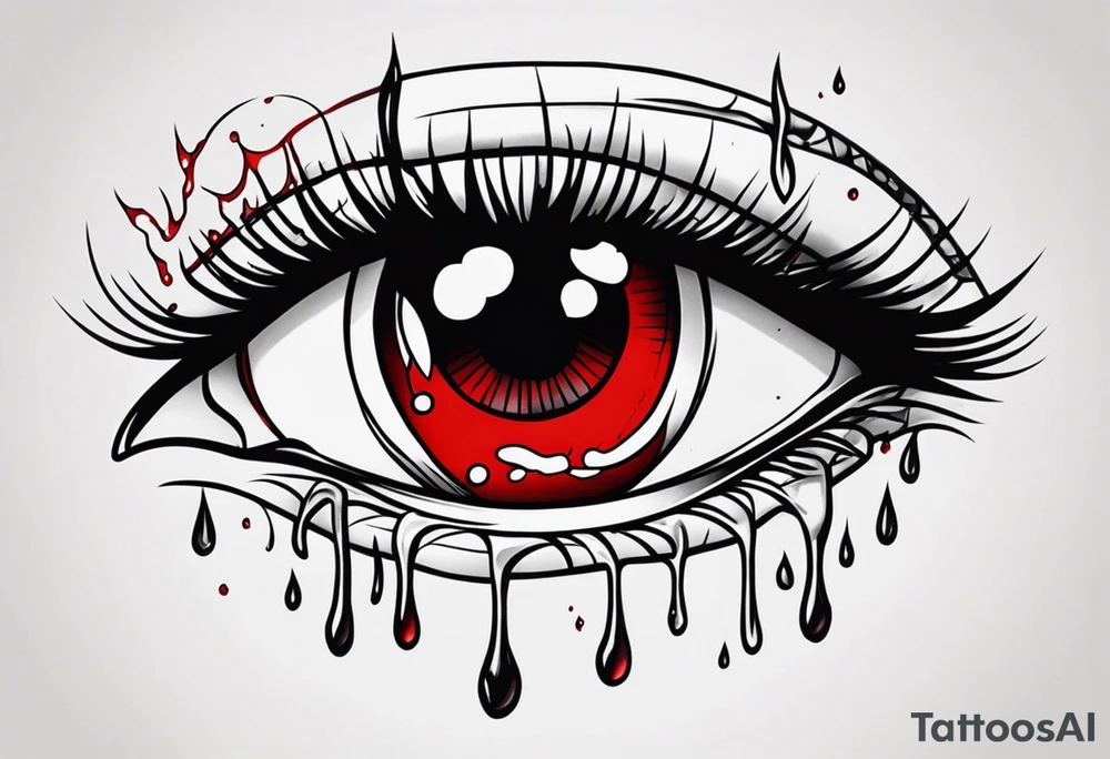 Bleeding tear draining to down from red eye tattoo design tattoo idea