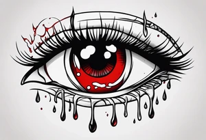 Bleeding tear draining to down from red eye tattoo design tattoo idea
