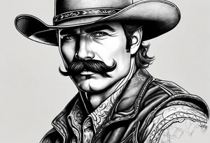 Cowboy with handlebar mustache tattoo idea