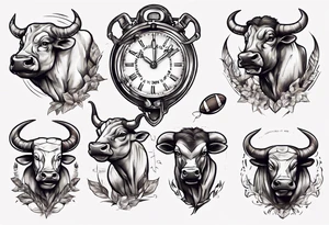 J'aimerai un taureau, et une horloge avec dedans mon chiffre 23, et à côté J'aimerai que tu rajoute une petite touche sur le football, tattoo idea