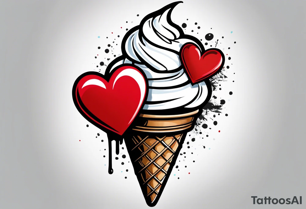 ice cream cone with one red heart tattoo idea